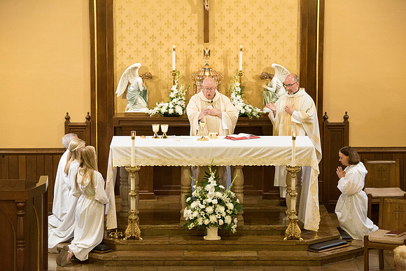 2016-08-20 Mass 019 _ME48536 150th Anniversary, Biship Binzer, Father Don, Mass, St. Bernard
