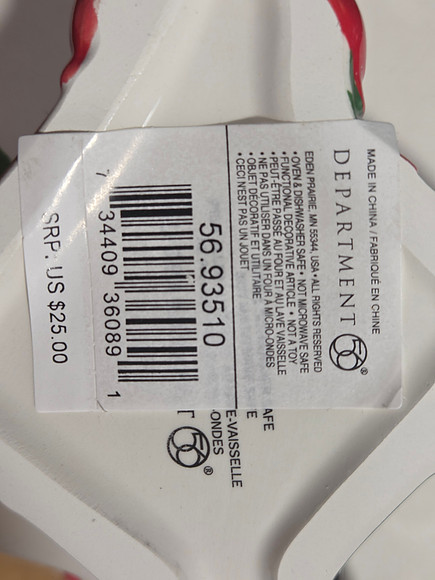 D56 Ceramic Santa Teapot label