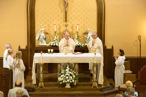 2016-08-20 Mass 026 _ME48553 150th Anniversary, Biship Binzer, Father Don, Mass, St. Bernard