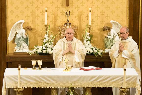 2016-08-20 Mass 027 _ME48553 150th Anniversary, Biship Binzer, Father Don, Mass, St. Bernard