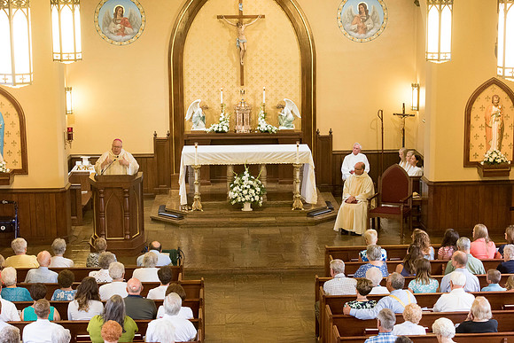 2016-08-20 Mass 005 _ME48515 150th Anniversary, Biship Binzer, Father Don, Mass, St. Bernard